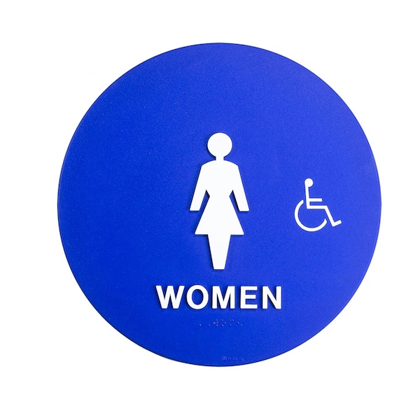 Bcf 12 x 12, Women Door Sign, Circular Print, Picture, Text & Handicapped Symbol, Blue SBH12W-BLUE-1 - main